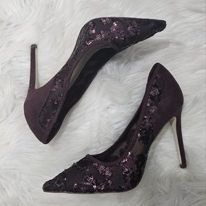 Call It Spring | burgundy pointed sequin pencil heels